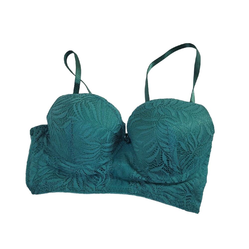 Underwire Push Up Bra Teal Floral Crochet Lace Full Coverage Adjustable Size 34C